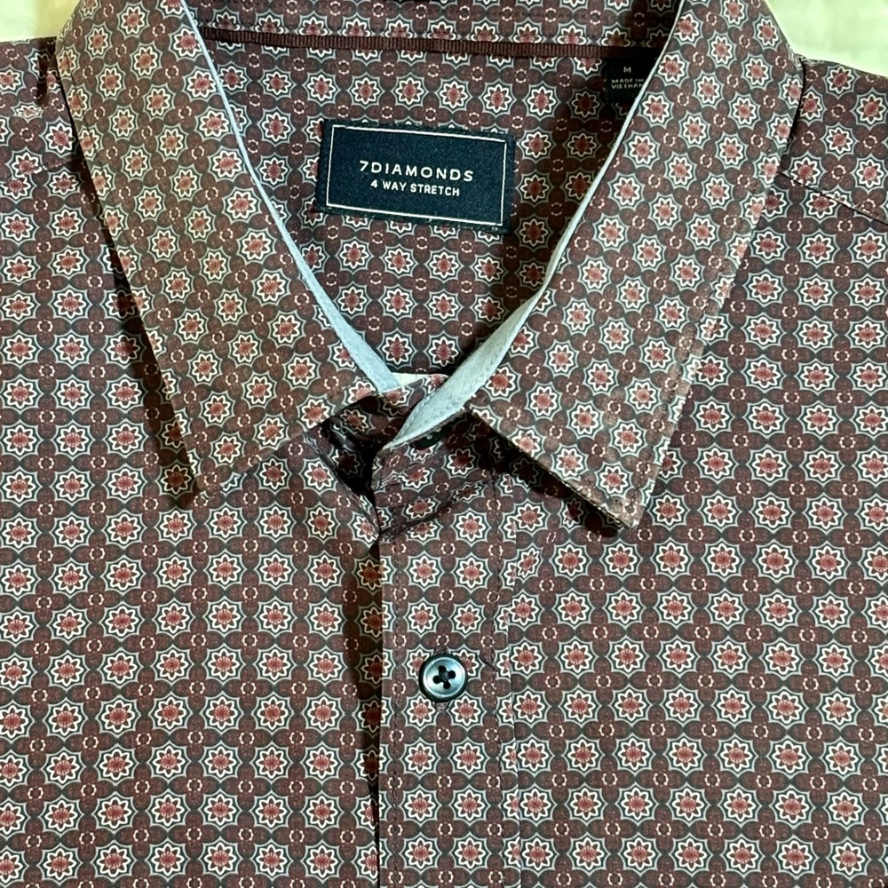 7 Diamonds Men's Medium Purple Geometric 4 Way Stretch Long Sleeve Dress Shirt